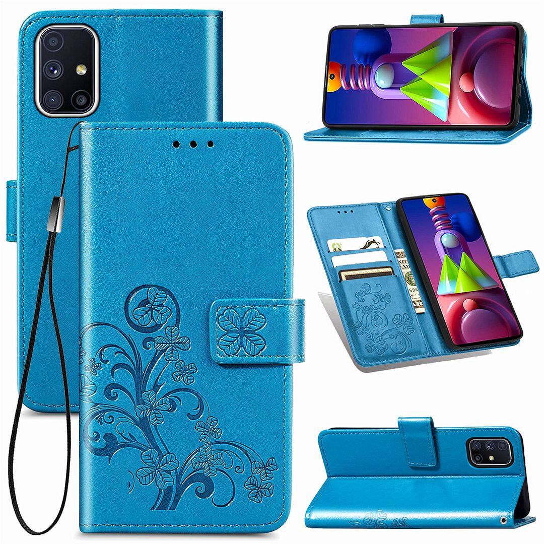 FAYANGRIES For Samsung Galaxy M51 (6.7 ) Case, Clover Embossing Solid color Phone Casing Flip Advanced Business PU Leather Cover Stand Support Bracket Succinct Wallet