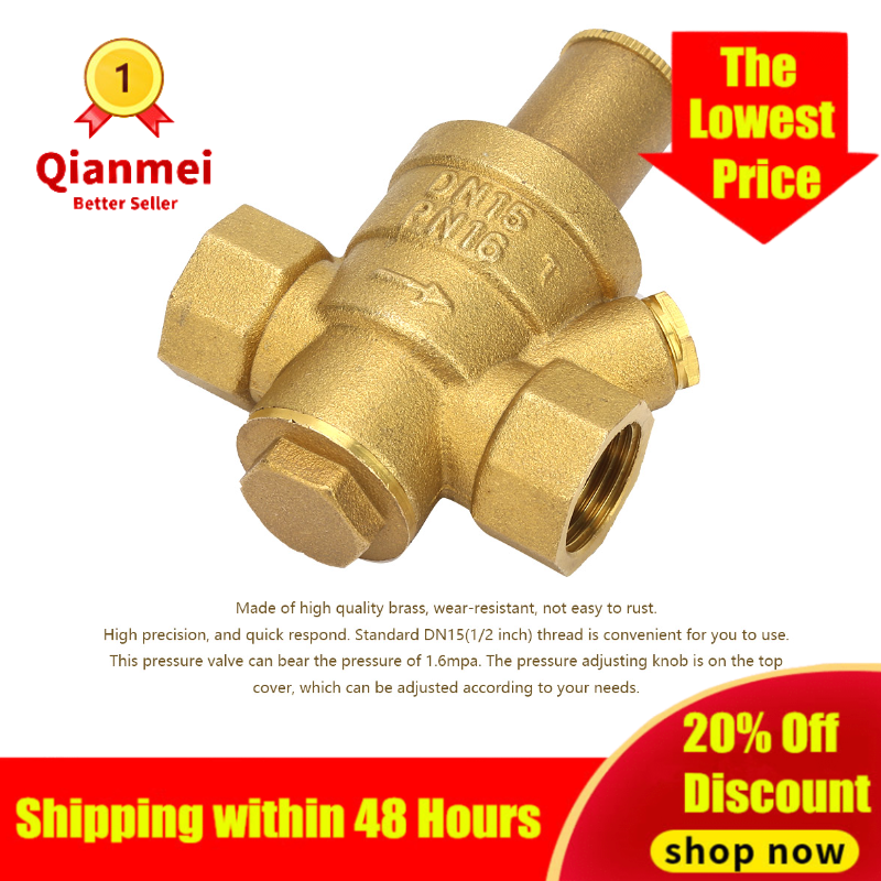 1pc Brass Adjustable Water Pressure Reducing Regulator Valve Thread DN15 1/2"