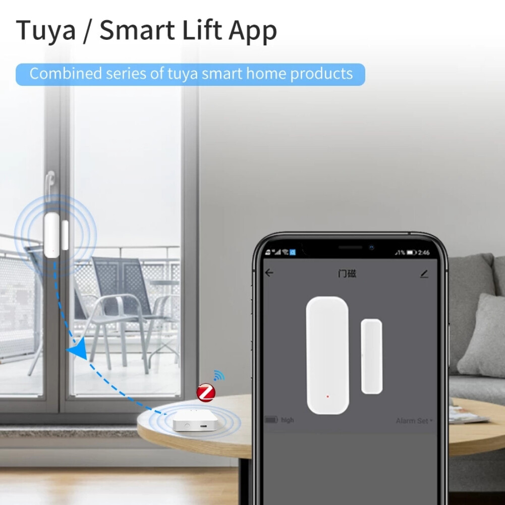 EL style Tuya ZigBee Smart Door and Window Sensor Smart Switch Wireless Door Detector APP/Voice Control Remote Alarm Smart Home
