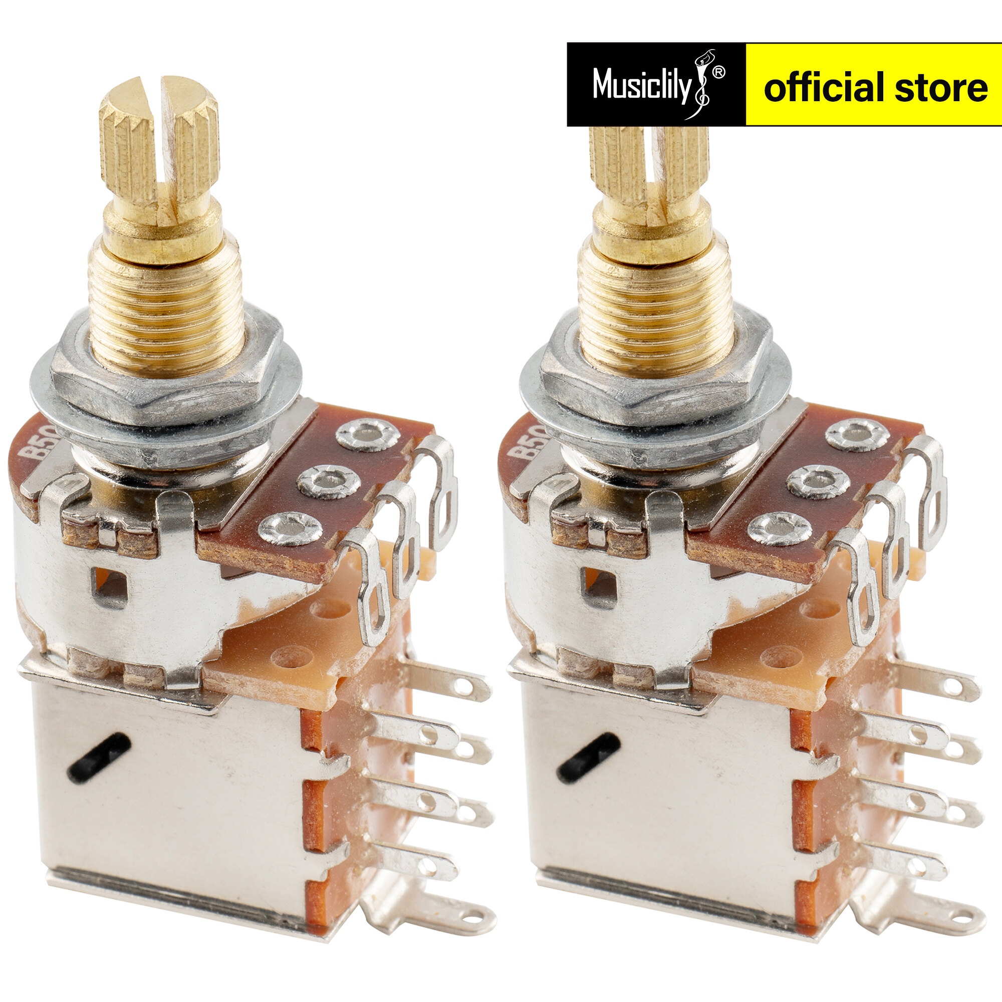 Musiclily Pro B500K Full Brass Metric Coarse 18-Spline Split Shaft Pots Push/Pull Linear Taper Potentiometers for Electric Guitar Bass