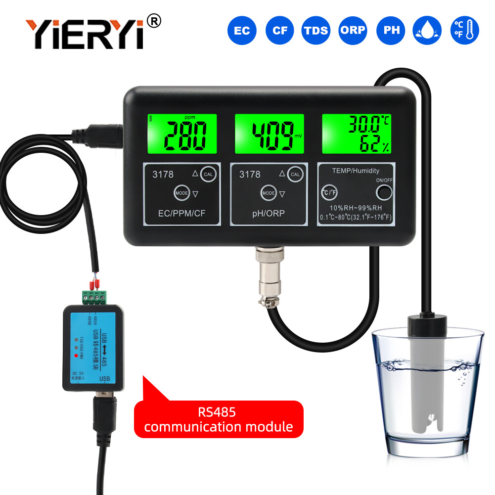 Yieryi 7 in 1 Water Quality tester PH/EC/ORP/TDS/CF/RH/TEMP meter Digital Multi-parameter Aquarium Water Tester for hydroponics