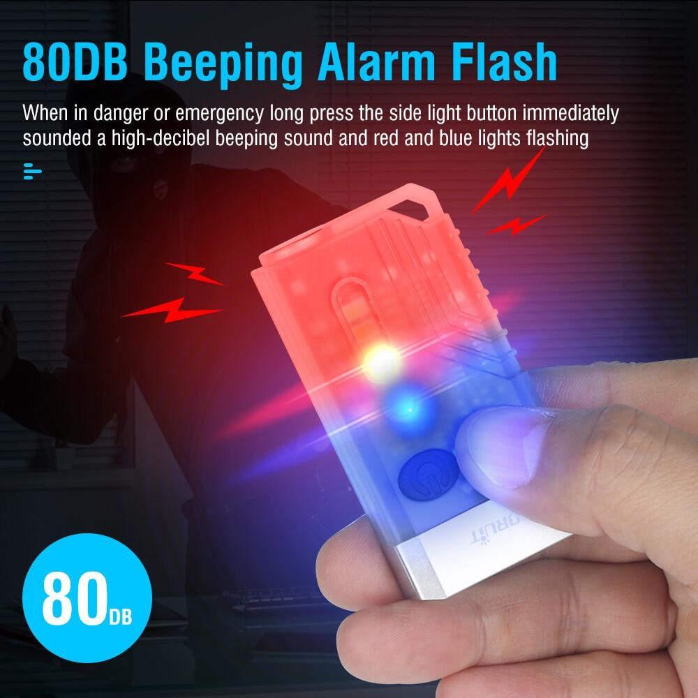 Boruit V10 Portable Micro Flashlight EDC Keychain Flashlight Type-C Rechargeable 365Nm UV Flashlight Beep Portable Alarm Torch