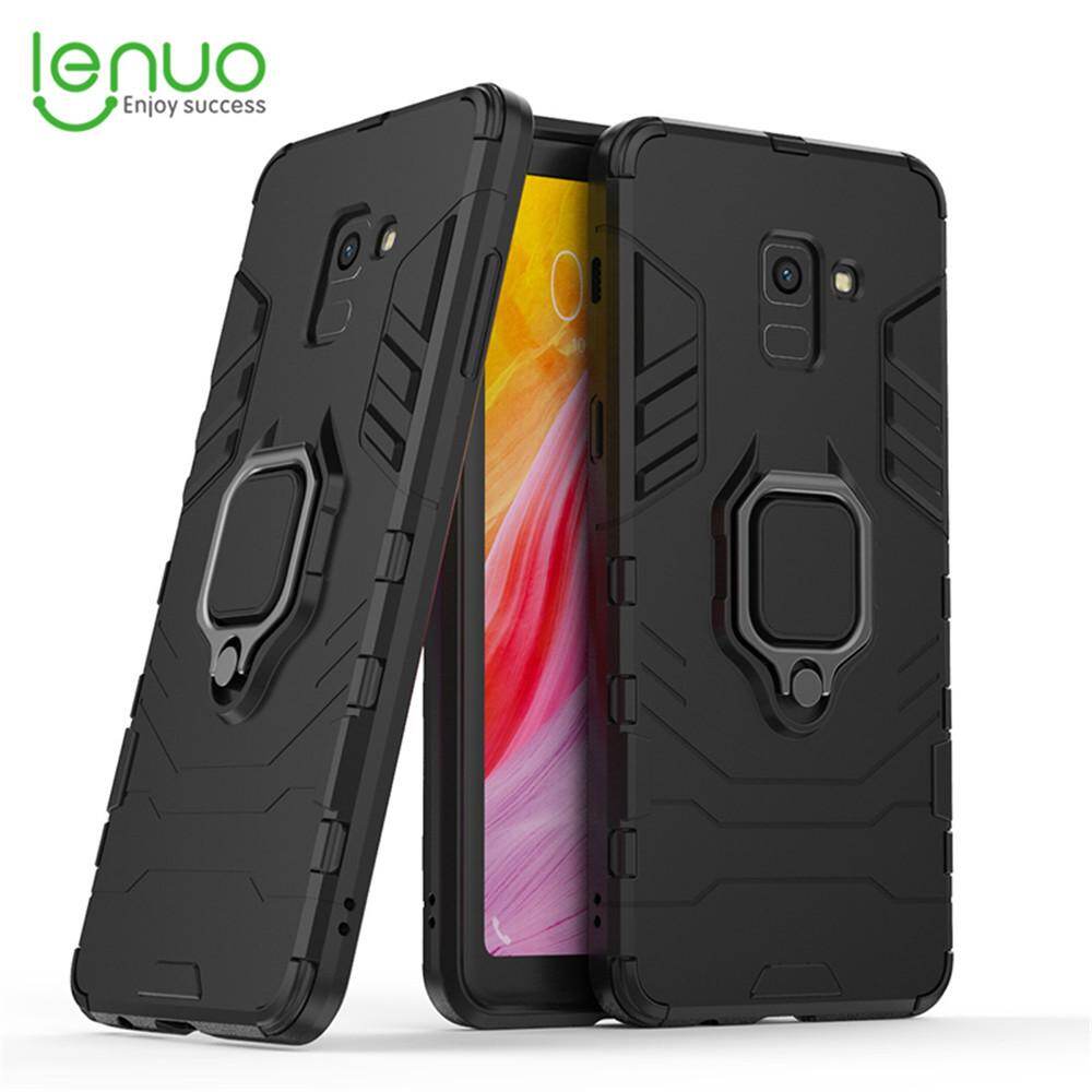 Lenuo for Samsung Galaxy A8 Plus 2018 A8+ Case - Silicone TPU and Hard PC Dual Layer Heavy Duty Shockproof Metal Ring Holder Cover Phone Casing