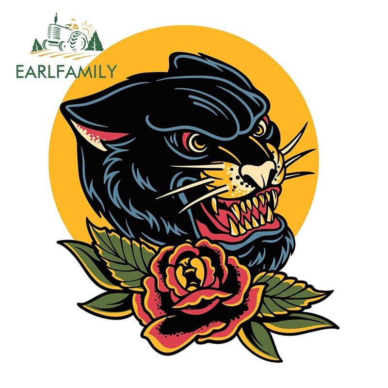 EARLFAMILY 13cm x 11.2cm Black Panther with Flower Car Sticker Motorcycle Personality Car Styling