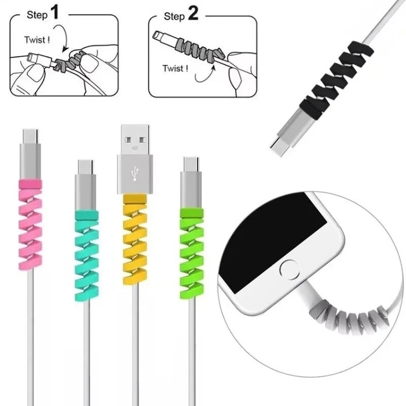 12 cái bảo vệ cáp phổ Silicone Cáp dữ liệu xoắn ốc Winder cuộn dây Bộ Kẹp giữ dây cáp cho cáp sạc bảo vệ cáp phụ kiện
