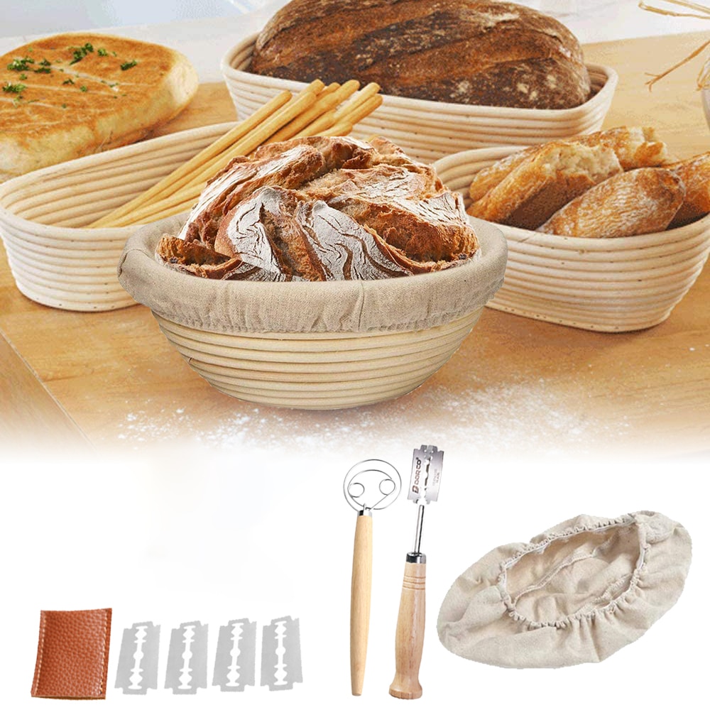 Bộ Giỏ Đựng Bánh Mì Banneton Hình Tròn/Hình Bầu Dục Giỏ Đan Bằng Mây Để Làm Bột Chua Khuôn Nướng Bánh Mì Để Lên Men Bột