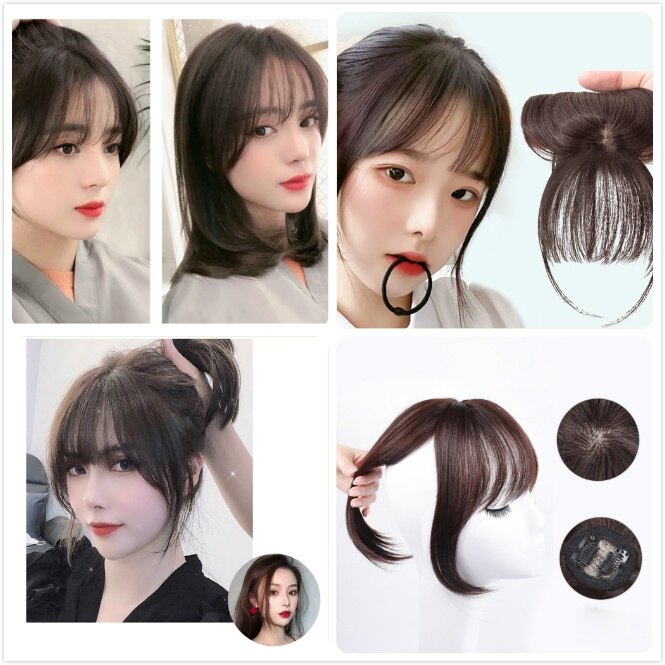 sanhe Women Top Hair Seamless Fake Bangs 3D Air Bangs Clip In Synthetic Hair Extensions with Toupee Full Cover High Temperature Fiber Hairpiece Multicolor