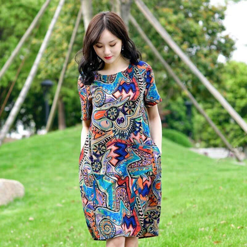 Women Dresses Short Sleeve Floral Loose Skirt Comfortable Korean Style Fashion Cheap Dress 2020 New