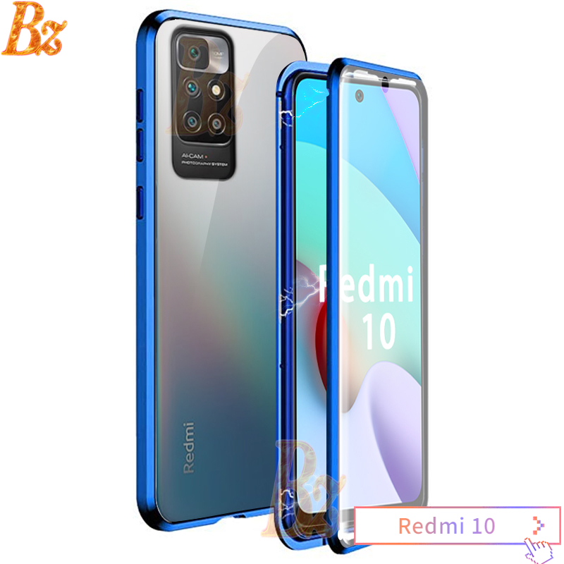 For xiaomi redmi 10 magnetic case 360 front+back double-sided 9h tempered glass case for xiaomi redmi 10 2021 metal bumper case