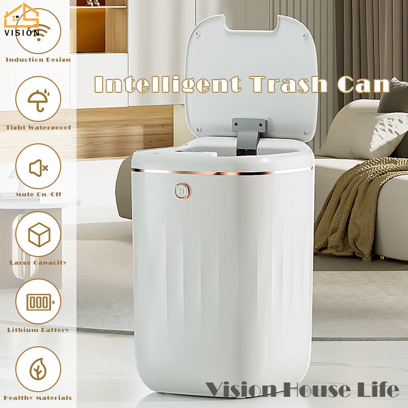 Vision 20L Nordic Automatic Trash Can Intelligent Induction Garbage Can Touchless Smart Dust Bin Bedroom Living Room Contact Free Rubbish Bin Automatic Sensor Trash Can Smart Sensor