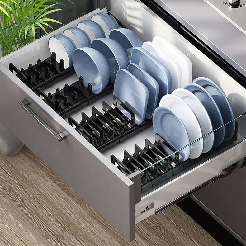 Adjustable Drawer Aluminum Dish Rack Dish Drain Rack Kitchen Dish