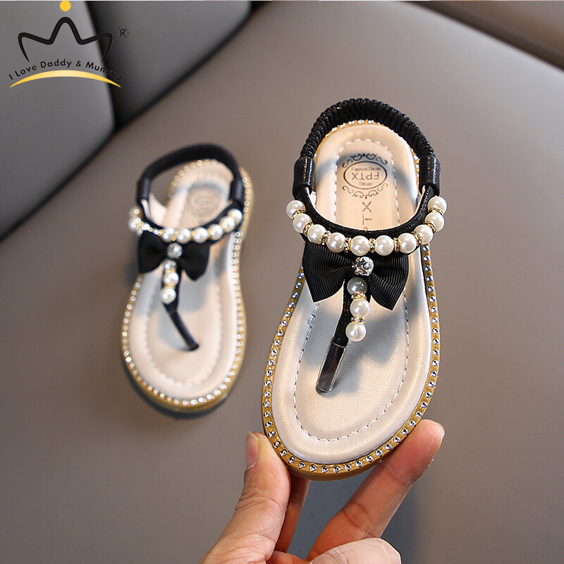 Summer New Girls Sandals Cute Bows Pearls PU Leather Princess Girls Shoes Rubber Sole Kids Shoes Sandalias Baby Girl Sandals
