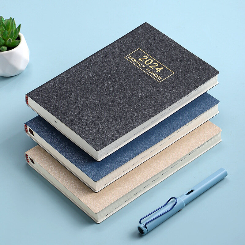 A5 Pearlescent Cover Schedule Book 2024 Plan Book Efficiency Manual Monthly Plan TO DO Plan Book Notebook Diary Book Starlight/cloth pattern Dark School Office Stationery Gift