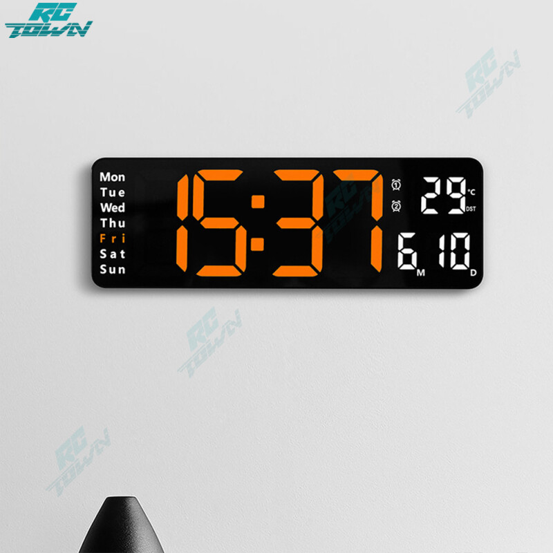 13-inch Led Digital Alarm Clock Time Date Temperature Week Display Wall-mounted Electronic Wall Clock