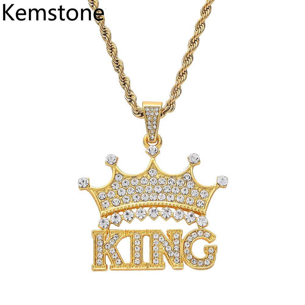Kemstone Hip Hop Alloy Gold Silver Plated King Crown Pendant Necklace Men's Jewelry Gift