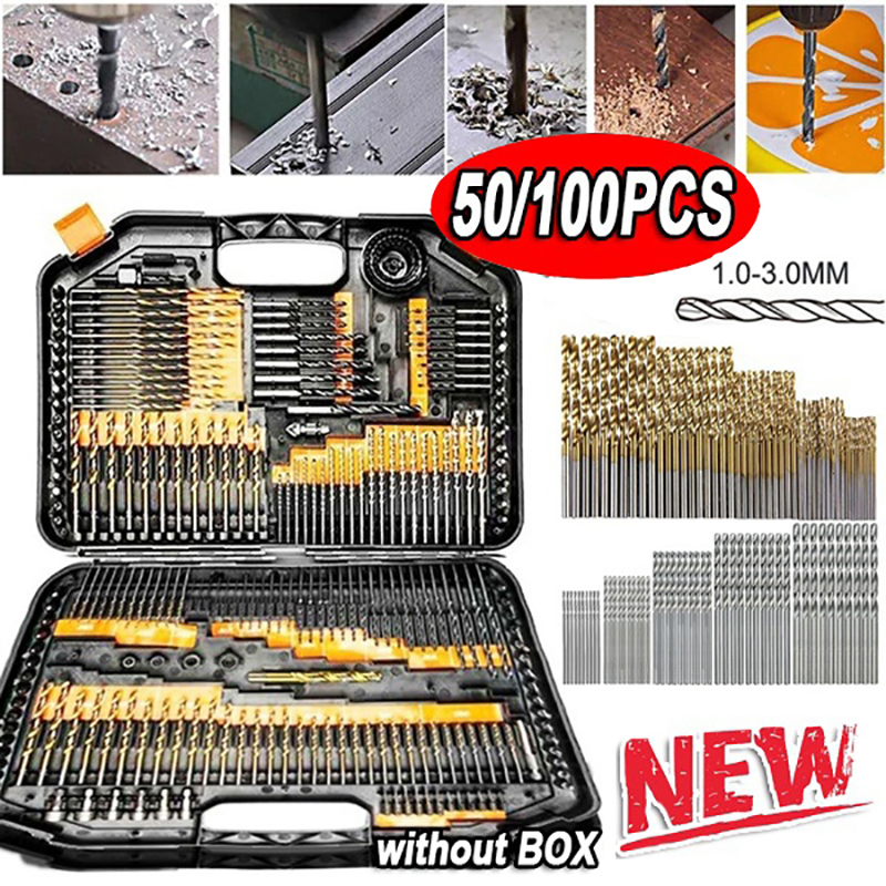 Ministar 100/50pcs Titanium Coated HSS High Speed Steel Drill Bit Set Tool