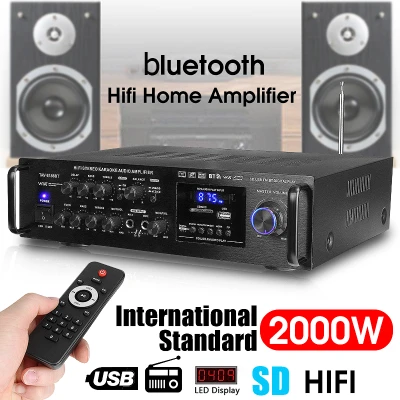 220V-240V 2000W Stereo bluetooth Amplifier +RC Support 2 MIC Input FM For Karaoke Power Amplifier