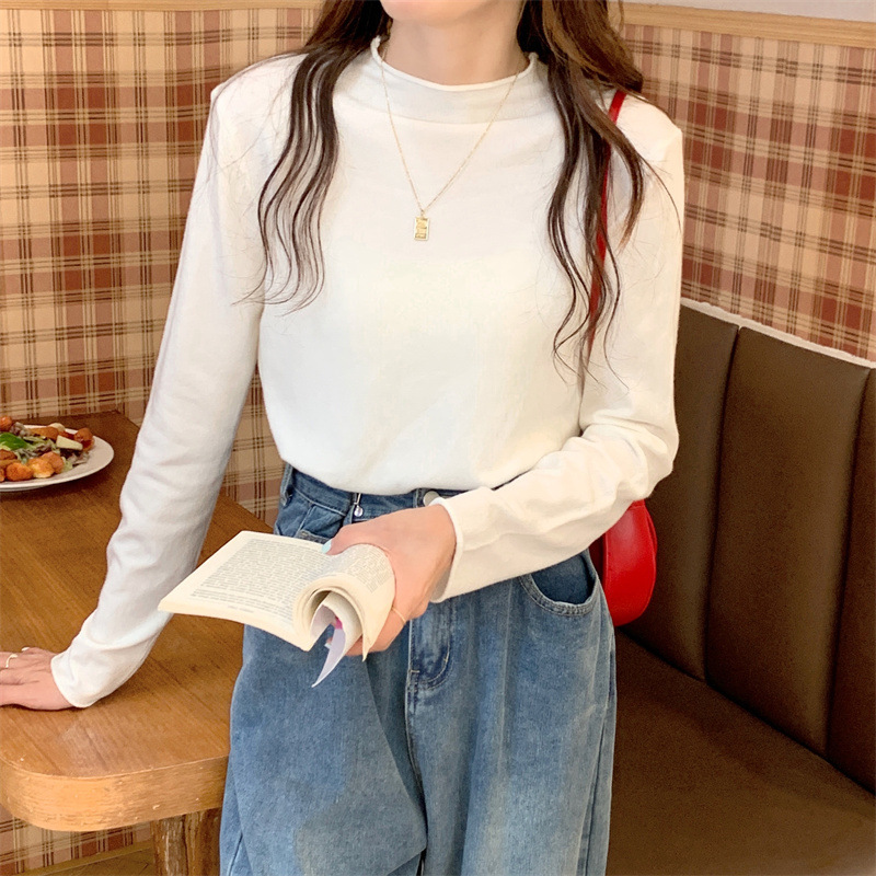 IELGY women's solid color half turtleneck long sleeve knitted bottoming shirt