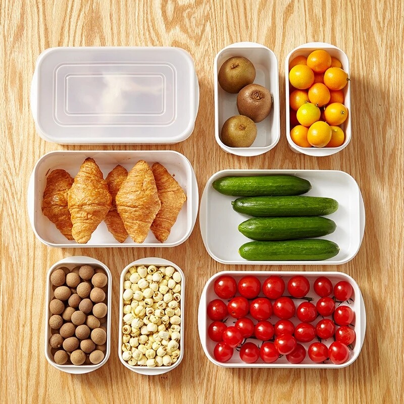Simple Food Storage Container Plastic Kitchen Refrigerator Box Fresh-keeping Storage Box Kitchen Organizer Gadget 350/700/800/1600ML