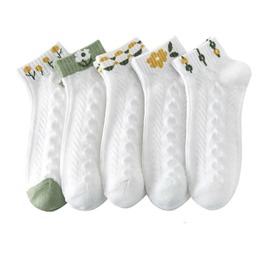 】5 Pairs Cotton High-Grade Women's Boat Socks Breathable Striped Socks Cute Pattern Simple Wind Invisible Socks
