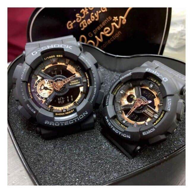 G Shock Baby G GA100 Couple Watch Black Gold Dual Display Light Alarm Rubber Strap Lazada