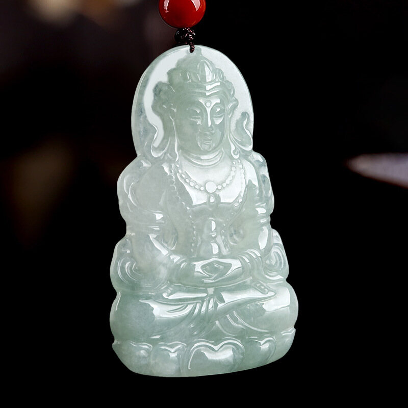 Cadia Natural Burmese Jade Guanyin Buddha Statue White Ice Women Pendant Necklace with Certificate Y1N