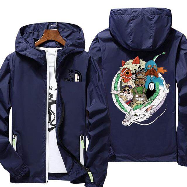 Spring jacket men's Spirited Away print street windbreaker hoodie Reflective zipper thin jacket women waterproof jacket coat