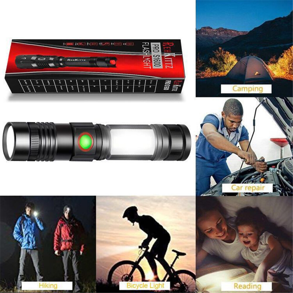 Virwir Original torch light flashlight re-chargeable emergency light re-chargeable led lightT6+COB Zoomable LED Flashlight USB Re-chargeable 1Torch With Magnetic Base