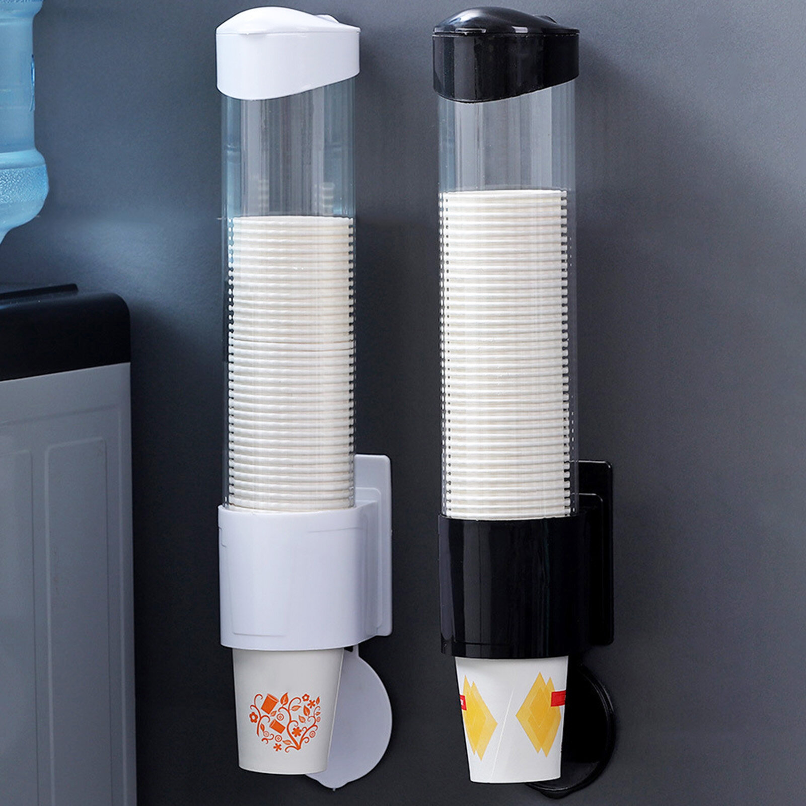 Paper Cup Dispenser Wall Mount Punch-free Pull Type Clear Visible Dustproof Lid Disposable Plastic Water Cup Storage Holder Home Supplies