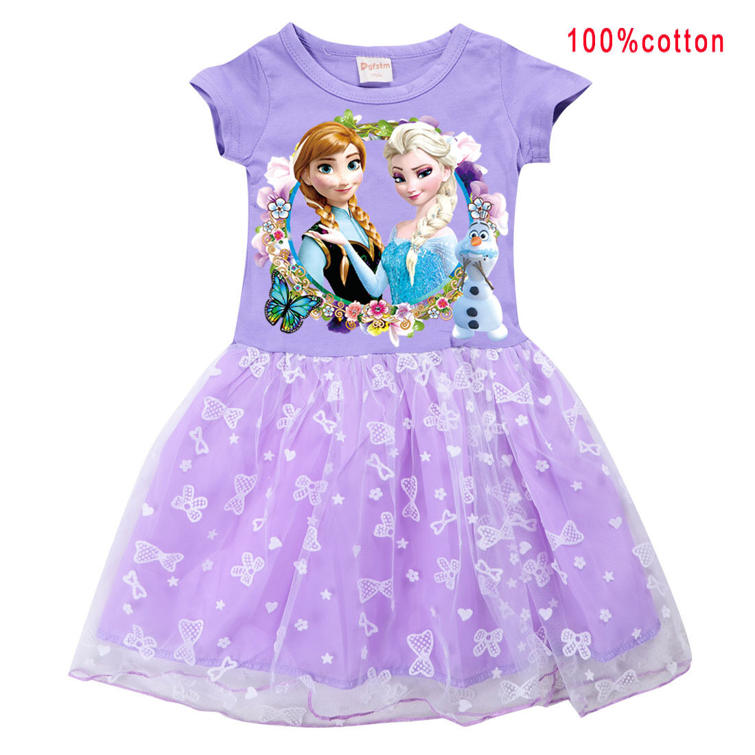 Frozens Anna Elsa Girls Short Sleeve Tulle Tutu Dress Cotton Princess Printed Dress 8269 Kids Clothing Summer Casual Party Birthday Dress