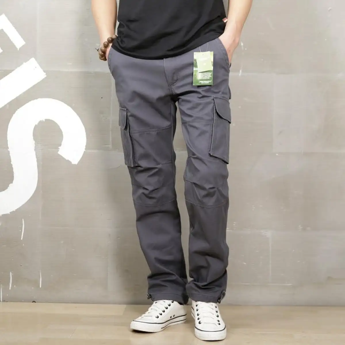 mens khaki cargo pants elastic waist