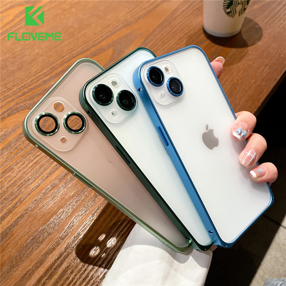 Floveme luxury matte phone case for iphone 14 13 12 pro max 14plus iphone 14 13 12 with lens protective film clear plating frame shockproof back cover