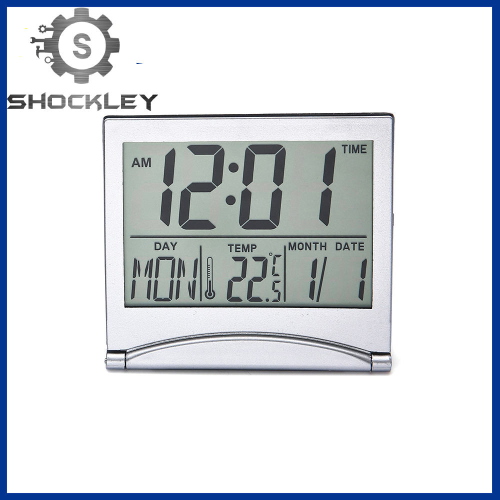 Shockley Foldable Desktop LCD Electronic Clock Temperature and Humidity Meter Multi-function Date Temperature and Humidity Meter Travel Clock
