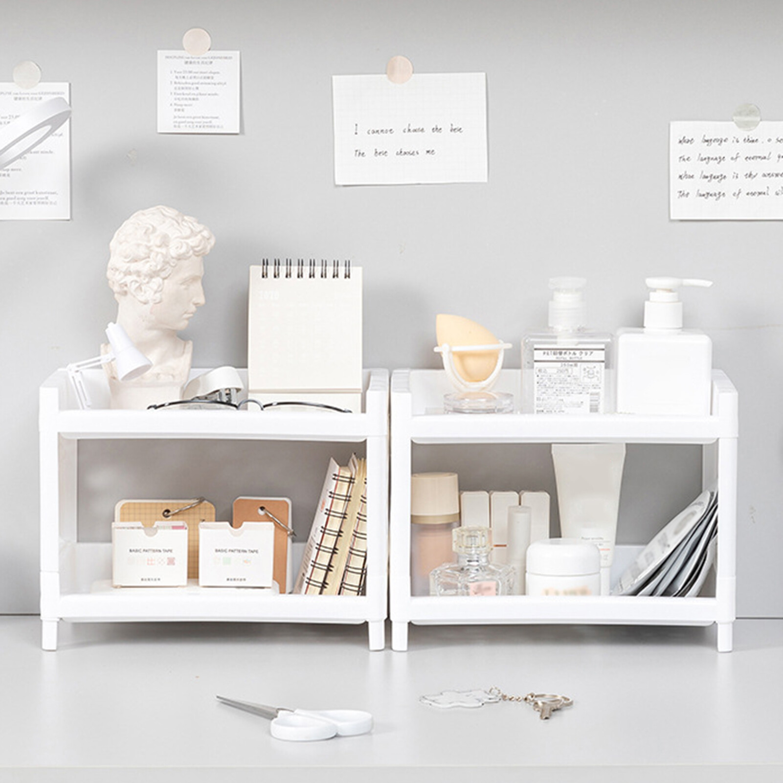 Laca Storage Shelf Double Tiers Multi-Function Plastic Cosmetic Sundries Organizer for Home