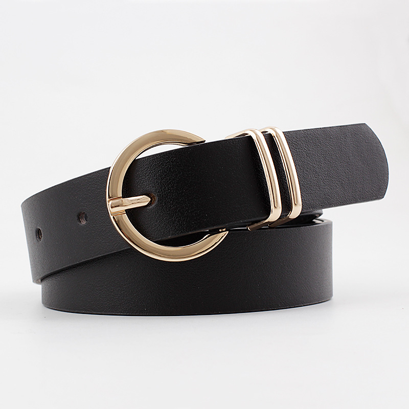 Round Pin Buckle Belts for Women Solid Color PU Leather Ladies Waist Belt Female Black Brown Wild Trouser Waistband