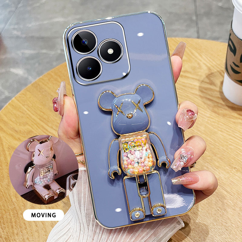 YBD 3D Candy Bear Bracket Phone Case For Xiaomi POCO M6 Pro POCO X6 NEO Redmi Note 13 Pro Plus Note 13 Pro+ 4G 5G High End Soft Silicone Material(Bracket Can Rotate)