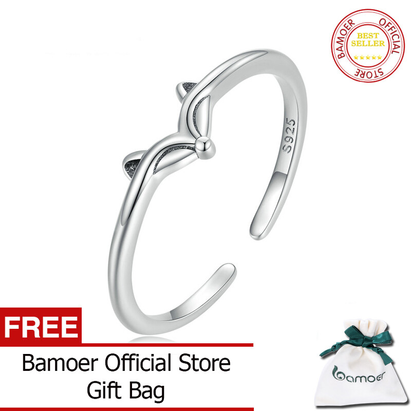 BAMOER Authentic 925 Sterling Silver Fox Opening Ring for Women Fashion Jewelry Adjustable ring SCR868