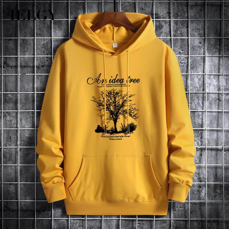IELGY men's korean style loose hooded long sleeve sweatshirt