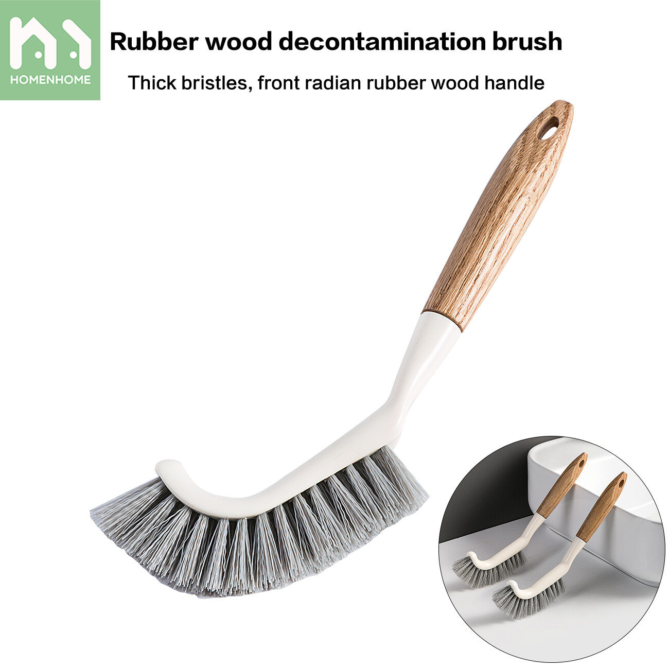 Homenhome Long Handle Fine Bristle Silicone Handle Hanging Stain Brush