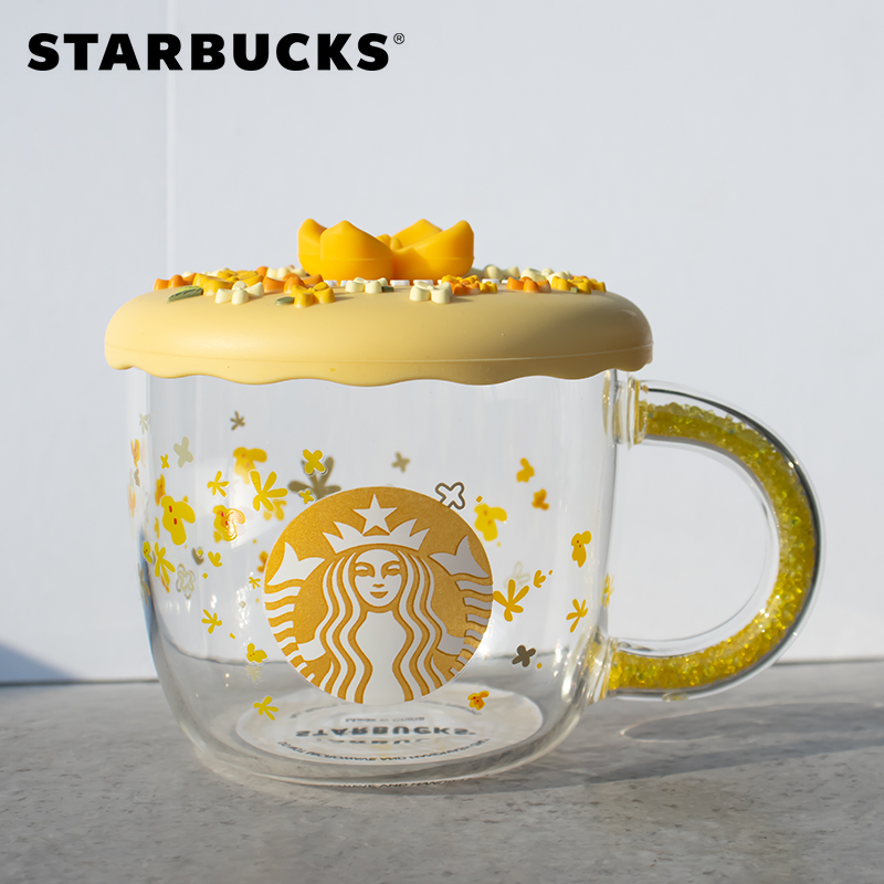 Starbuck Cup Golden Autumn Jade Rabbit Glass Cup with Cover Mug Heat Resistant Glass Water Cup Gift Printed Coffee Cup