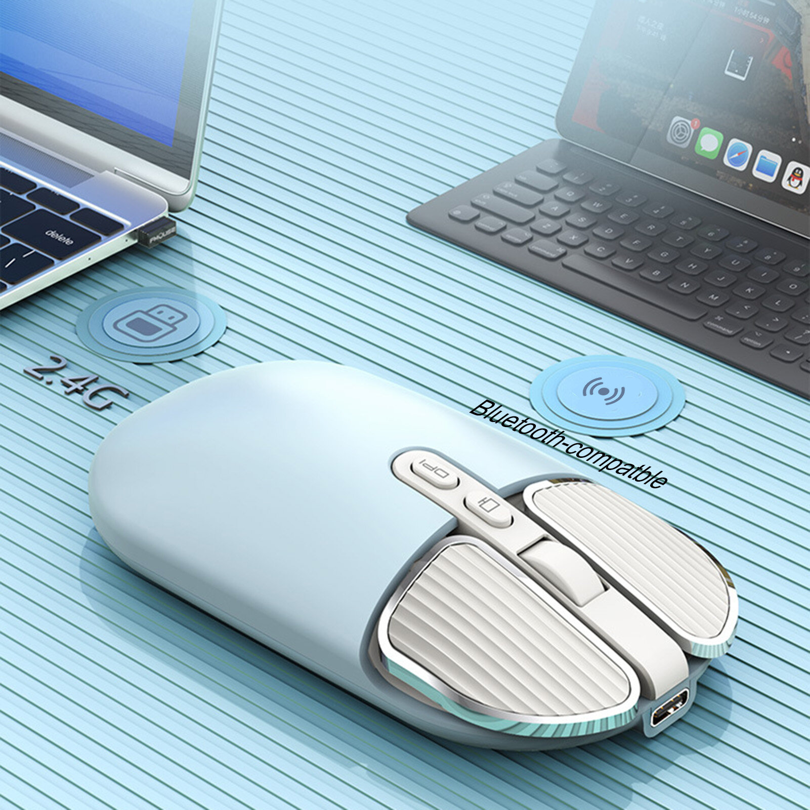 M203 Wireless Mouse Dual Mode Ergonomic Rechargeable Silent Power-saving DPI Adjustable 5 Buttons 2.4G Bluetooth-compatible Optical Mouse for PC