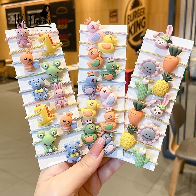 We Flower 10PCs Korean Cartoon Animal Fruit Rubber Band Hair Tie for Kids Baby Girls Scrunchies Hair Accessories