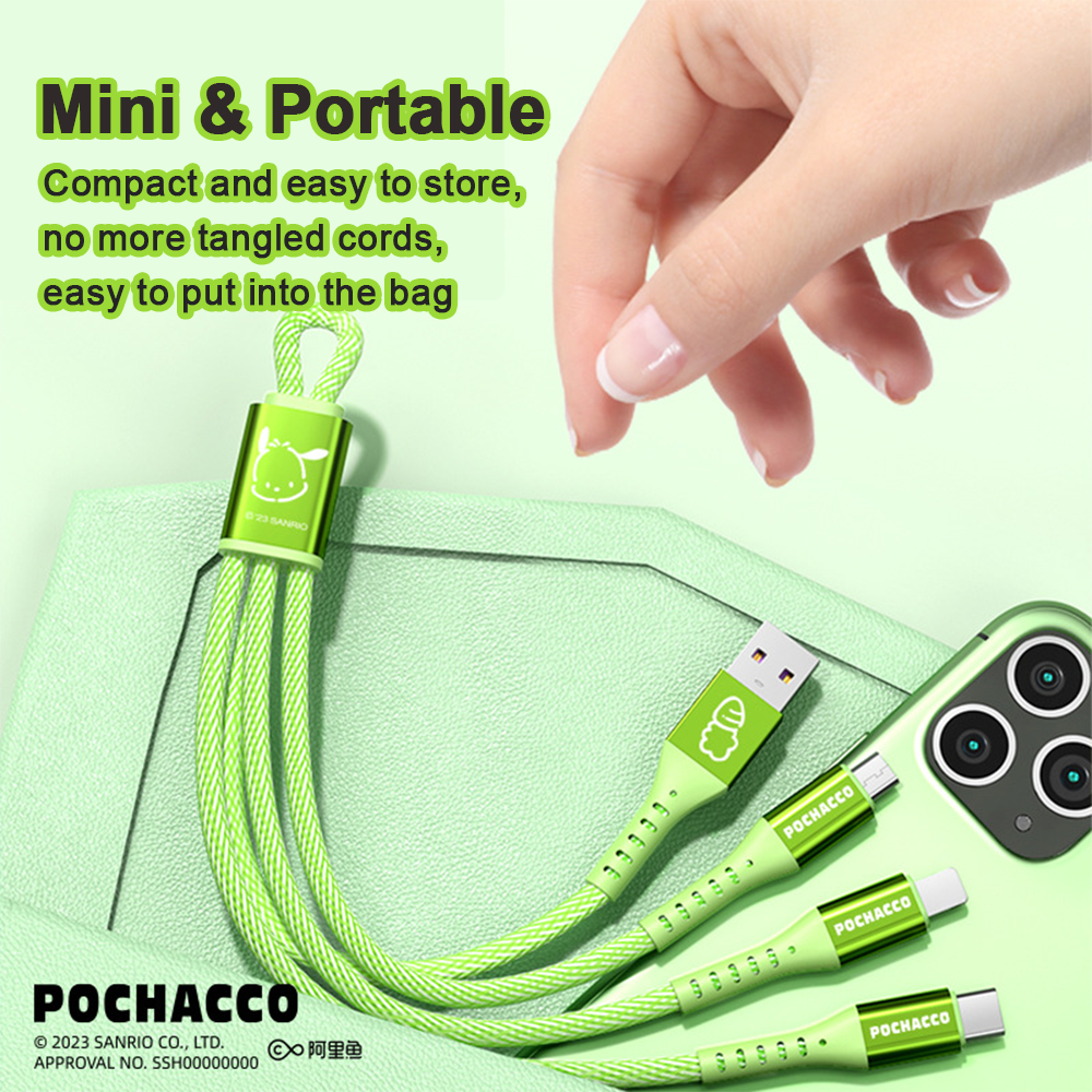 (25cm)100% Authentic Sanrio Hello Kitty Cable 3 in 1 Charging Cable Fast Charging Kuromi USB Cable Type C Lightning Cable Micro USB Cable for iOS,Android Smartphone,Wireless Earbuds Birthday Gift Cinnamoroll AQ8