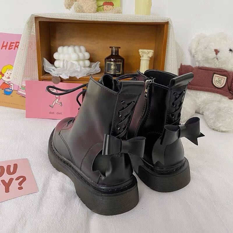 TPJ708 Sweet cool style ~ pink bow Dr. Martens Boots female student short boots British style new thick bottom all-matching boots ins fashion
