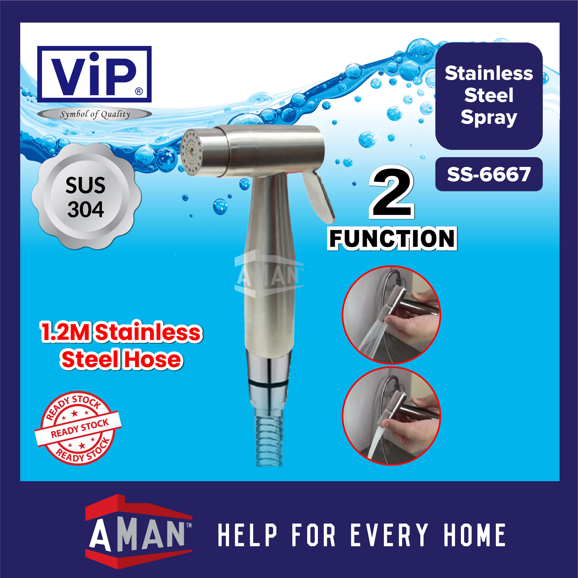 VIP SUS304 Stainless Steel Dual Function Hand Bidet Spray With