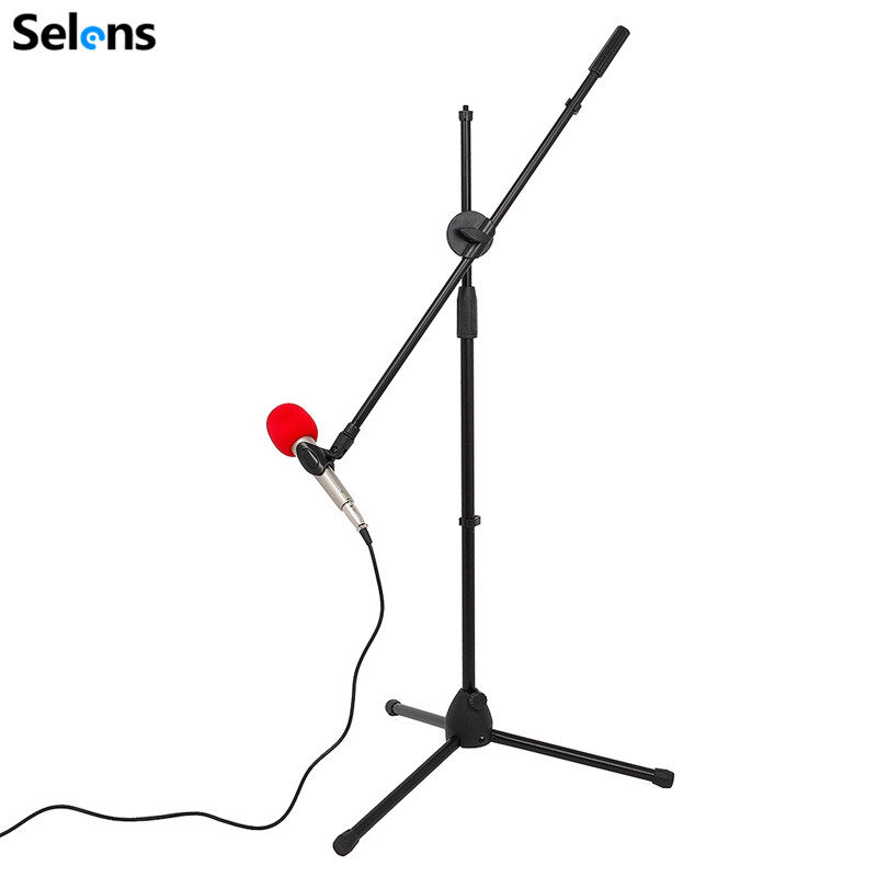 Selens Swing Boom Microphone Tripod Stand Adjustable Microphone Clip Holder Detachable Stage Microphone Stand For Vlog Video Vlogging LIve Streaming