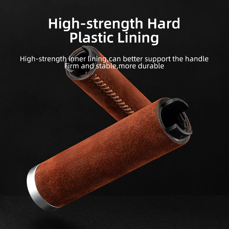 ROCKBROS Bicycle Grips Leather Handle Bar Grips Ergonomics Handlebar Grip Shockproof Bilateral Lock Non-slip Cycling Accessorie