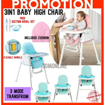 Ship From KL Full set Children 3in1 baby chair Multipurpose Portable Dining Adjustable Baby high Chair kids High Chair