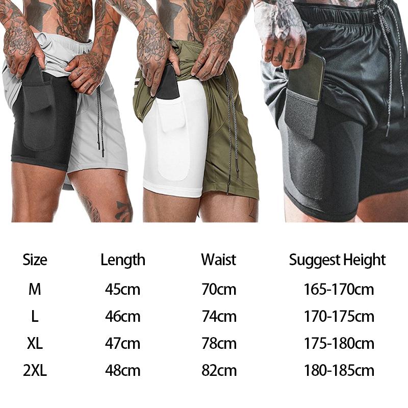 2 In 1 Running Shorts Men Compression Quick Drying Breathable With Built-in Pocket Training Shorts