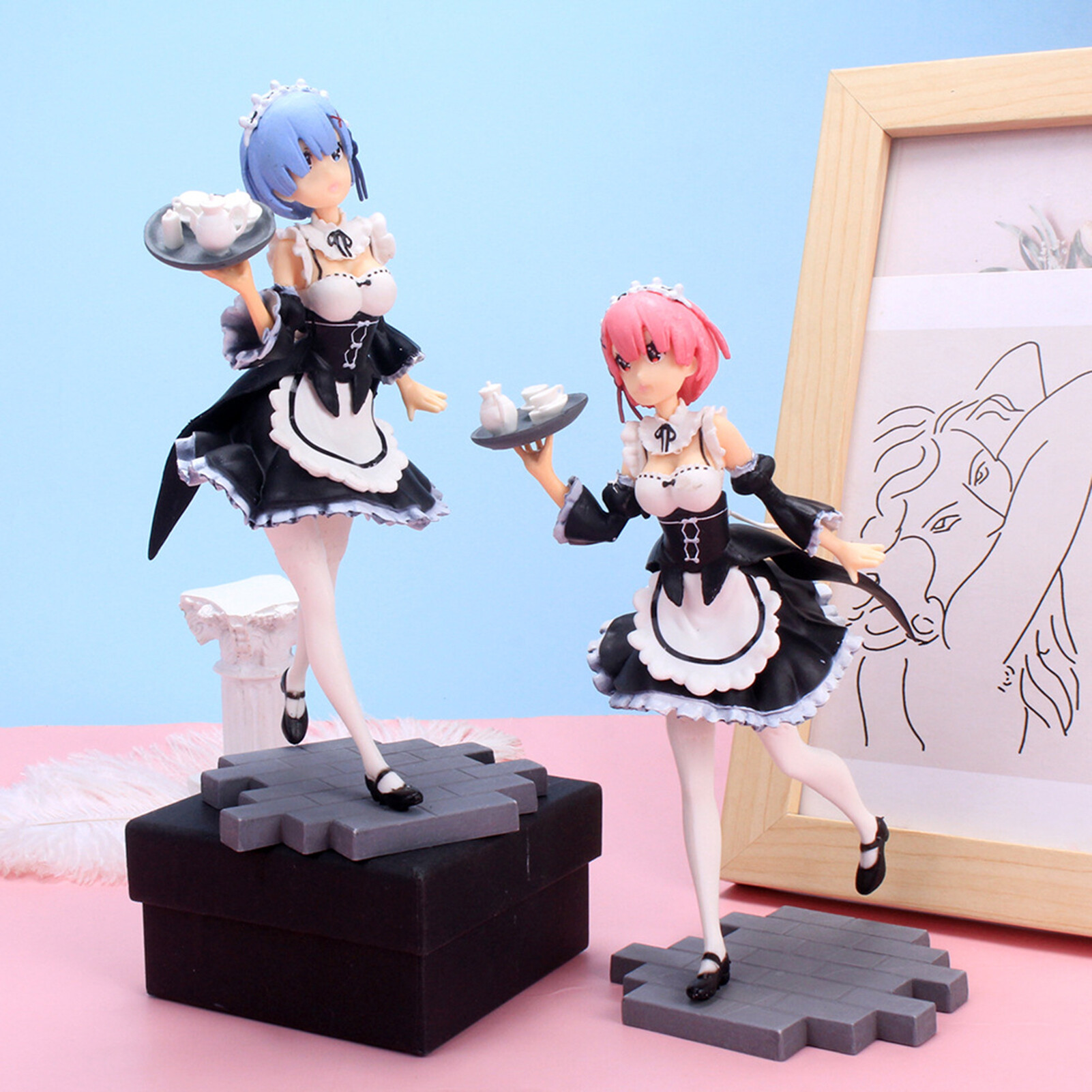 Rem Statue Doll Realistic Decorative PVC Re Zero Starting Life In Another World Rem Ram Figure for Car Interior Decor